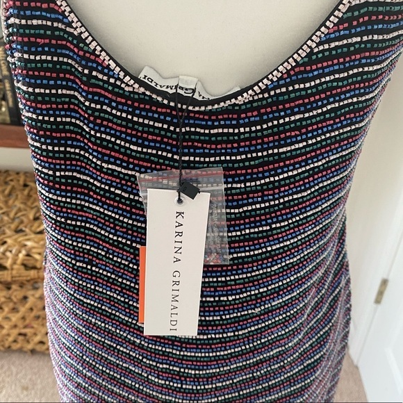 NWT- Karina Grimaldi- Colorful Beaded Mini Slip Dress - Picture 3 of 9